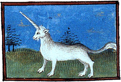 Enluminure ancienne d’une licorne blanche